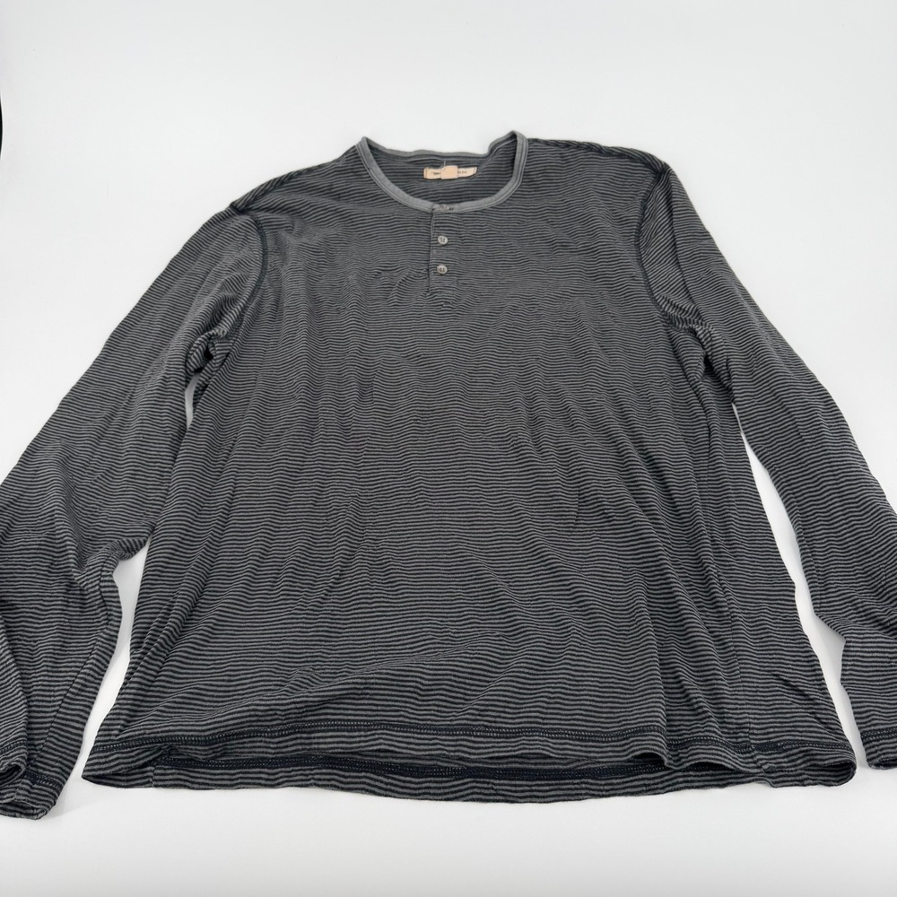 John Varvatos USA Mens XL Striped Henley Long Sleeve Shirt Grey Black RN102515